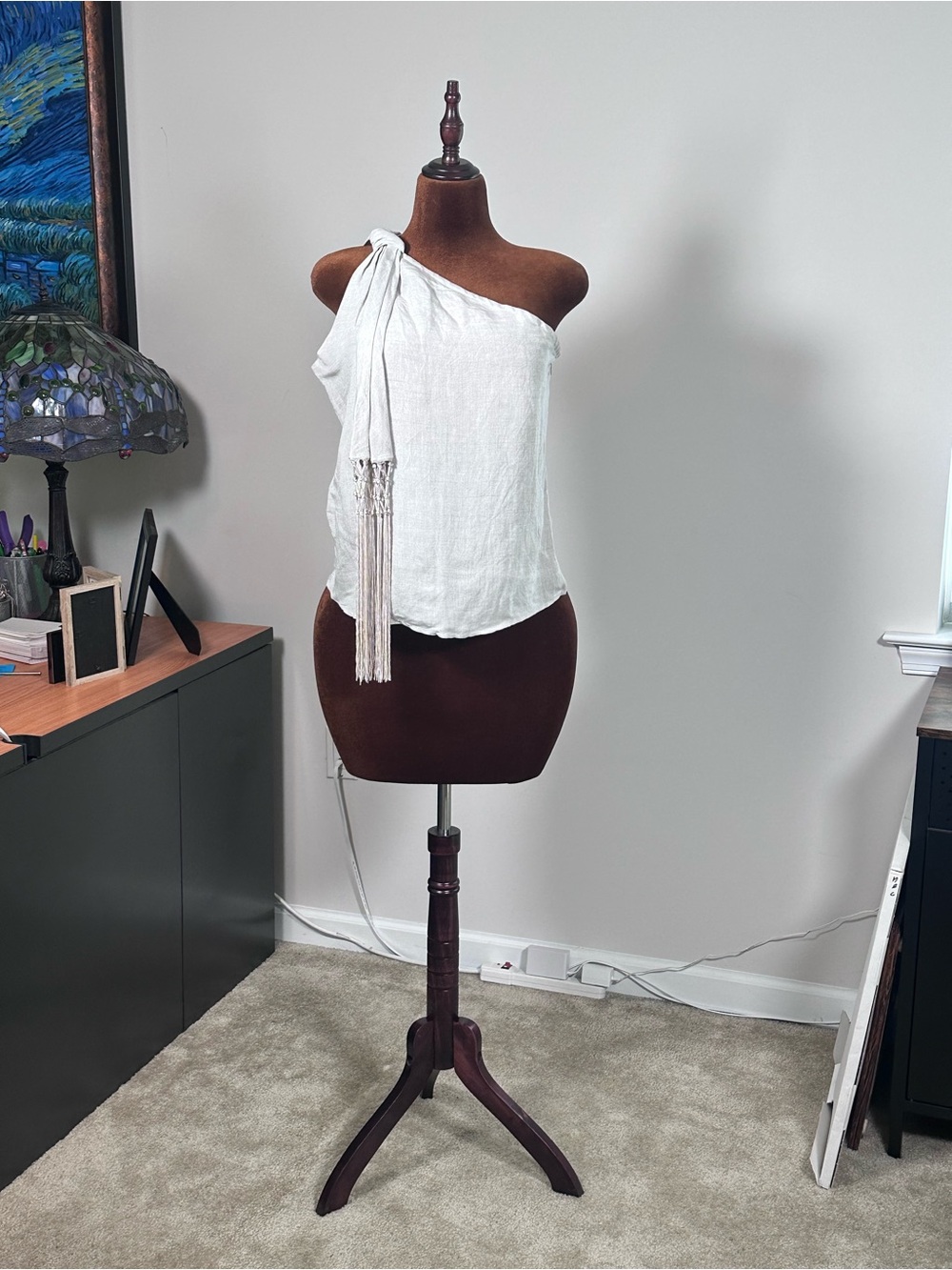 Boston Proper Cream Knotted Halter Tassel Camisole